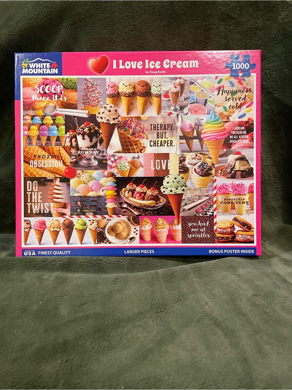 White Mountain 1000 pc Puzzle “I Love Ice Cream” Complete W/Bonus Poster EUC